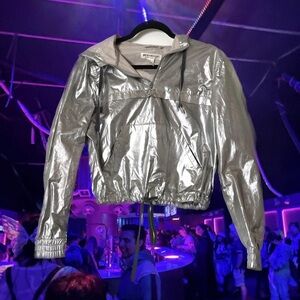H&M Coachella Lightweight Quarter Zip Silver Metallic Cropped Windbreaker Jacket